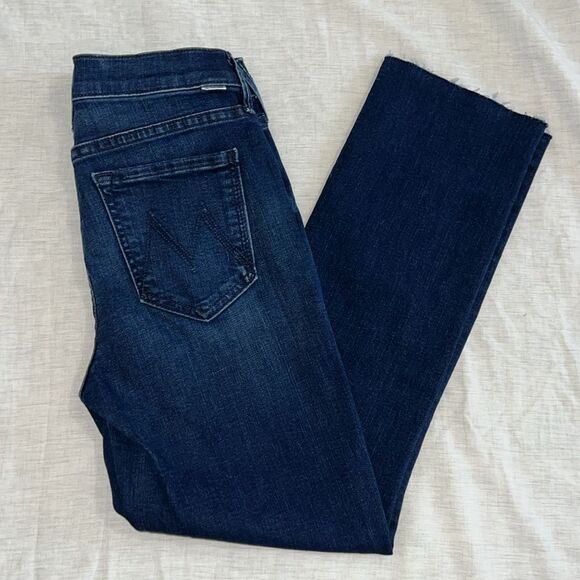 MOTHER The Rascal Ankle Snippet Straight Leg Raw Hem Mid Rise Dark Wash Size 26 - Picture 12 of 13